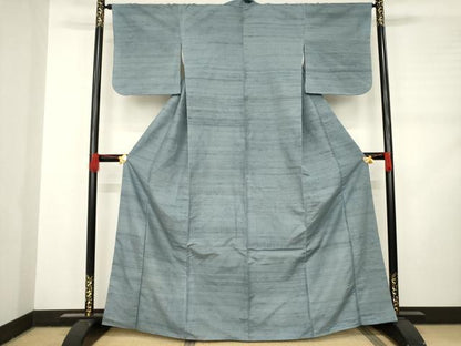 平和屋着物●上質な紬　霞文　鉛色　三越扱い　正絹　逸品　AABC8655ck