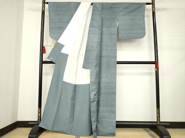 平和屋着物●上質な紬　霞文　鉛色　三越扱い　正絹　逸品　AABC8655ck