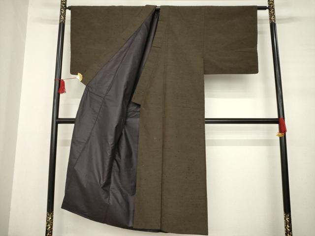 平和屋着物●男性　紬　アンサンブル　赤墨色　正絹　逸品　AABC8665ck
