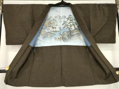平和屋着物●男性　紬　アンサンブル　赤墨色　正絹　逸品　AABC8665ck