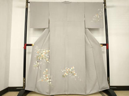 平和屋着物●訪問着　友禅　草花文　金彩　正絹　逸品　AABC8677ck