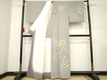 平和屋着物●訪問着　友禅　草花文　金彩　正絹　逸品　AABC8677ck