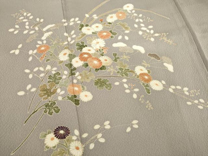 平和屋着物●訪問着　友禅　草花文　金彩　正絹　逸品　AABC8677ck