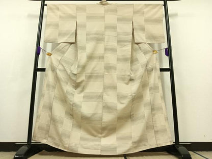 平和屋着物▽本塩沢　単衣　横段文　正絹　逸品　AABC8683jh