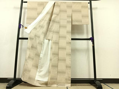 平和屋着物▽本塩沢　単衣　横段文　正絹　逸品　AABC8683jh