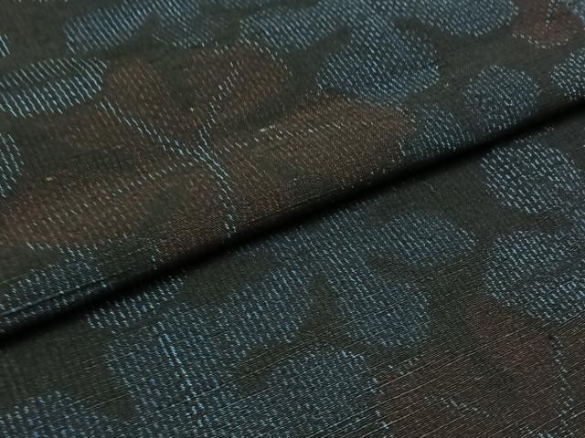平和屋着物▽上質な紬　単衣　草葉文　正絹　逸品　AABC8685jh