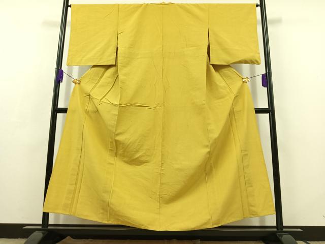平和屋着物▽上質な紬　単衣　刈安色　正絹　逸品　AABC8689jh