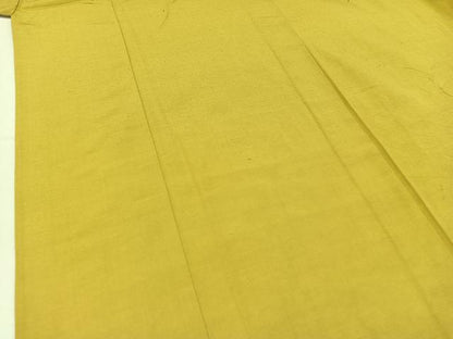 平和屋着物▽上質な紬　単衣　刈安色　正絹　逸品　AABC8689jh