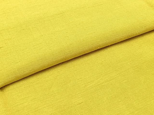 平和屋着物▽上質な紬　単衣　刈安色　正絹　逸品　AABC8689jh