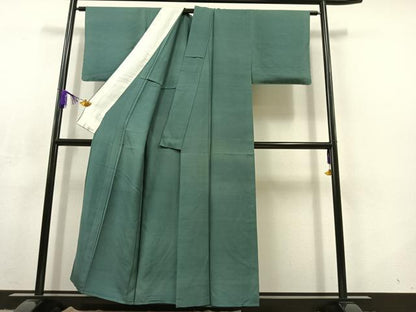 平和屋着物▽上質な紬 単衣 花浅葱色 正絹 逸品 AABC8690jh