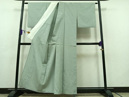 平和屋着物▽お召 単衣 空色 正絹 逸品 AABC8691jh