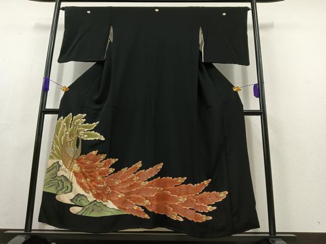 平和屋着物■豪華黒留袖　駒刺繍　孔雀文　金銀糸　正絹　逸品　AABC8700jh