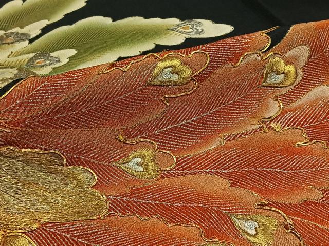平和屋着物■豪華黒留袖　駒刺繍　孔雀文　金銀糸　正絹　逸品　AABC8700jh