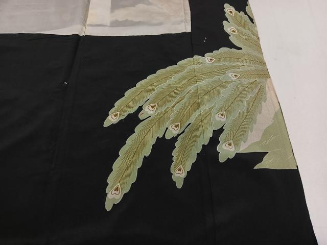 平和屋着物■豪華黒留袖　駒刺繍　孔雀文　金銀糸　正絹　逸品　AABC8700jh