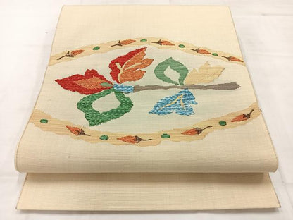 平和屋着物◎八寸名古屋帯　草花文　AABC8722uk