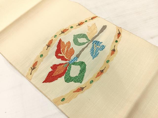 平和屋着物◎八寸名古屋帯　草花文　AABC8722uk