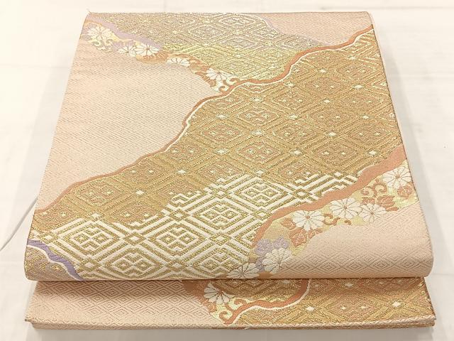 平和屋着物◎六通柄袋帯 唐織 道長花文 正絹 逸品 AABC8759uk