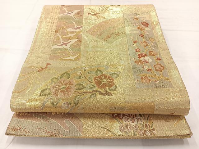 平和屋着物◎佐賀錦　六通柄袋帯　地紙花鳥文　金糸　正絹　逸品　AABC8766uk