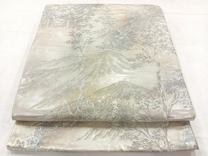 平和屋着物◎六通柄袋帯　風景樹林文　銀糸　正絹　逸品　AABC8772uk