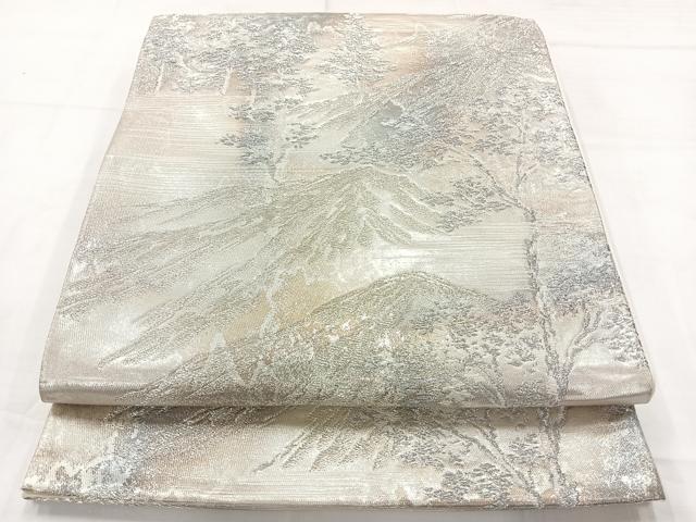 平和屋着物◎六通柄袋帯　風景樹林文　銀糸　正絹　逸品　AABC8772uk