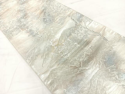 平和屋着物◎六通柄袋帯　風景樹林文　銀糸　正絹　逸品　AABC8772uk