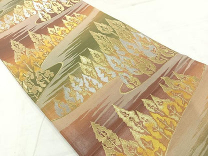 平和屋着物◎六通柄袋帯　樹林文　金銀糸　正絹　逸品　AABC8774uk