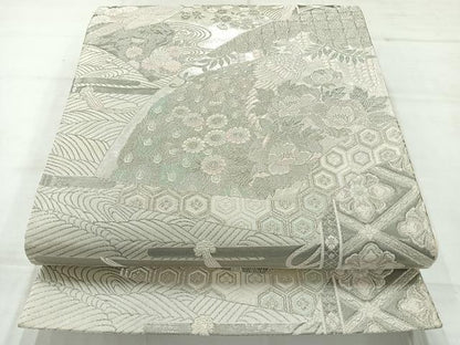 平和屋着物◎六通柄袋帯　唐織　孔雀花文　金銀糸　正絹　逸品　AABC8780uk