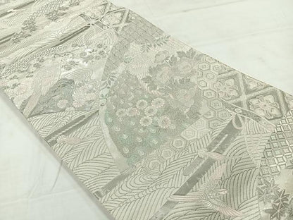 平和屋着物◎六通柄袋帯　唐織　孔雀花文　金銀糸　正絹　逸品　AABC8780uk
