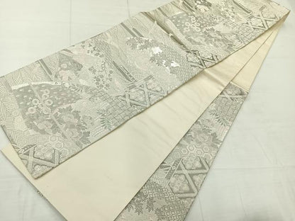 平和屋着物◎六通柄袋帯　唐織　孔雀花文　金銀糸　正絹　逸品　AABC8780uk