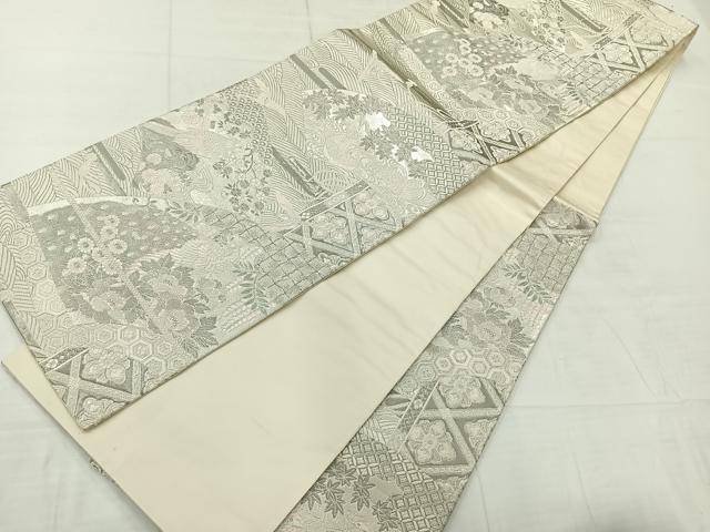 平和屋着物◎六通柄袋帯　唐織　孔雀花文　金銀糸　正絹　逸品　AABC8780uk