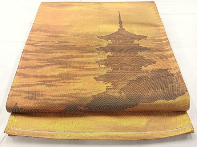 平和屋着物◎六通柄袋帯　風景文　正絹　逸品　AABC8811uk