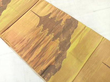 平和屋着物◎六通柄袋帯　風景文　正絹　逸品　AABC8811uk