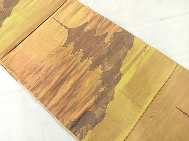 平和屋着物◎六通柄袋帯　風景文　正絹　逸品　AABC8811uk