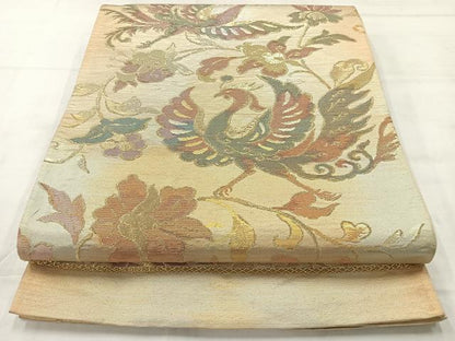 平和屋着物◎六通柄袋帯　更紗花鳥文　金糸　正絹　逸品　AABC8812uk