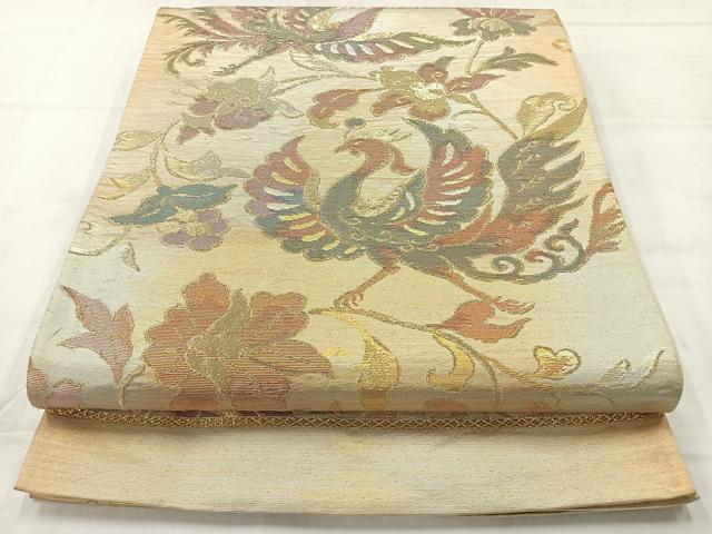 平和屋着物◎六通柄袋帯　更紗花鳥文　金糸　正絹　逸品　AABC8812uk