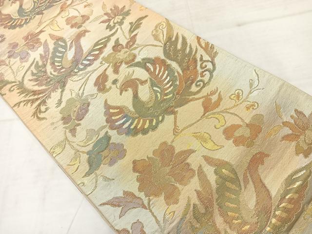 平和屋着物◎六通柄袋帯　更紗花鳥文　金糸　正絹　逸品　AABC8812uk