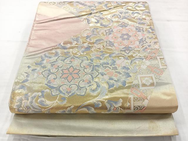 平和屋着物◎西陣　六通柄袋帯　正倉院花文　金糸　証紙付き　正絹　逸品　AABC8818uk