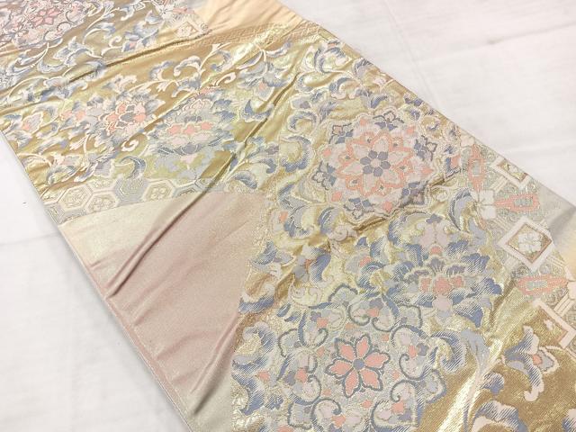 平和屋着物◎西陣　六通柄袋帯　正倉院花文　金糸　証紙付き　正絹　逸品　AABC8818uk