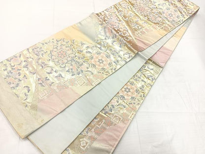 平和屋着物◎西陣　六通柄袋帯　正倉院花文　金糸　証紙付き　正絹　逸品　AABC8818uk