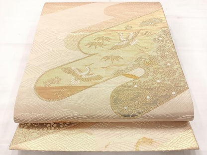 平和屋着物◎六通柄袋帯　飛鶴花文　金糸　正絹　逸品　AABC8823uk
