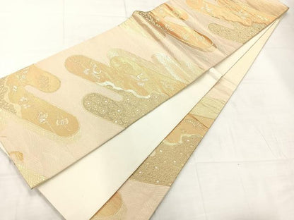 平和屋着物◎六通柄袋帯　飛鶴花文　金糸　正絹　逸品　AABC8823uk