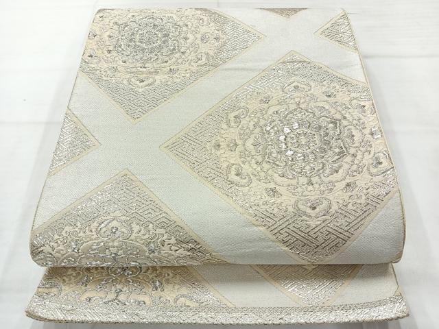 平和屋着物◎六通柄袋帯　花菱文　銀糸　正絹　逸品　AABC8835uk