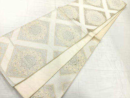 平和屋着物◎六通柄袋帯　花菱文　銀糸　正絹　逸品　AABC8835uk