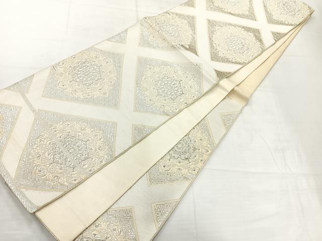平和屋着物◎六通柄袋帯　花菱文　銀糸　正絹　逸品　AABC8835uk