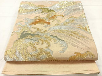 平和屋着物◎六通柄袋帯　立波文　金銀糸　正絹　逸品　AABC8839uk