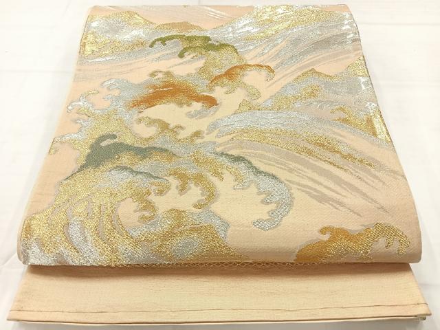 平和屋着物◎六通柄袋帯　立波文　金銀糸　正絹　逸品　AABC8839uk