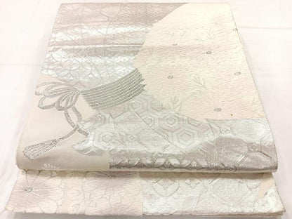 平和屋着物◎六通柄袋帯　唐織　吉祥花文　銀糸　正絹　逸品　AABC8841uk