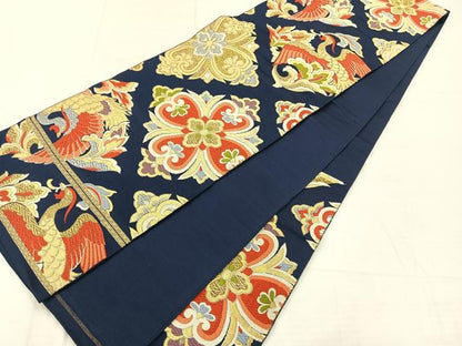 平和屋着物◎六通柄袋帯　唐織　鳳凰花文　金銀糸　正絹　逸品　AABC8860uk
