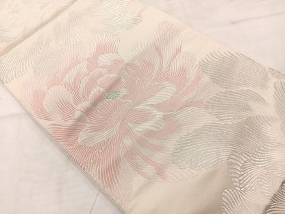 平和屋着物◎六通柄袋帯　唐織　舞花文　銀糸　正絹　逸品　AABC8862uk
