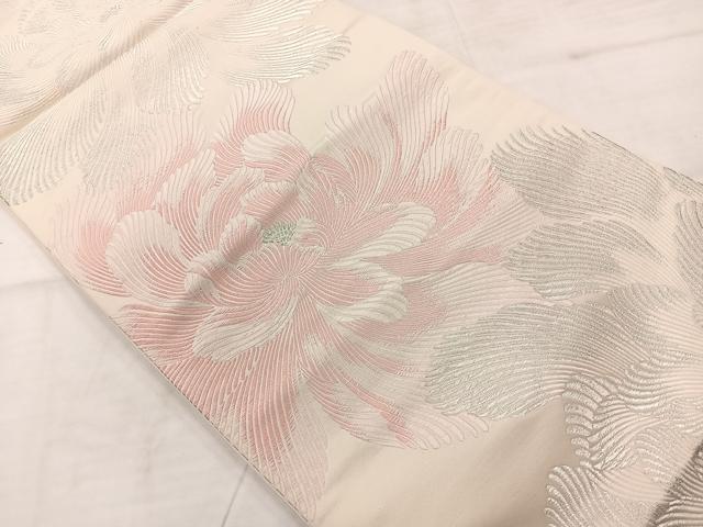 平和屋着物◎六通柄袋帯　唐織　舞花文　銀糸　正絹　逸品　AABC8862uk